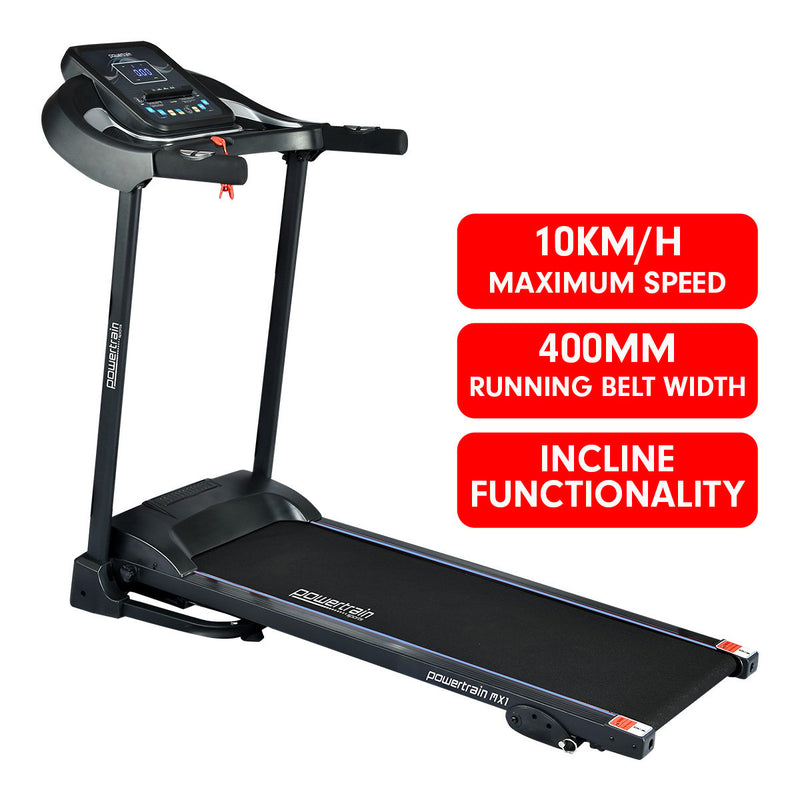 Powertrain MX1 Foldable Home Treadmill for Cardio Jogging Fitness