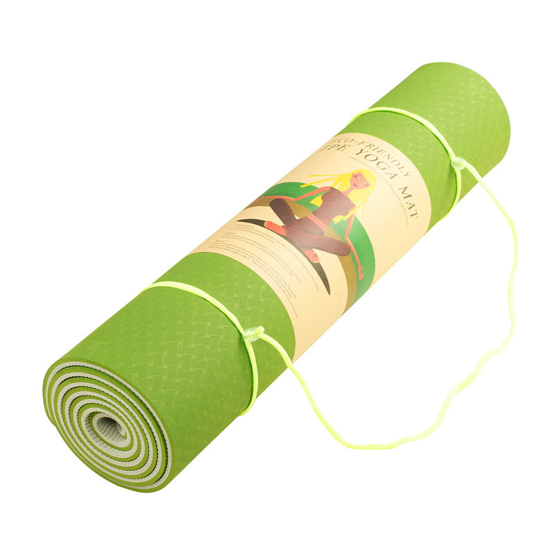 Powertrain Dual Layer 8mm Yoga Mat | Lime Green | Non-slip Surface, And Carry Strap For Ultimate Comfort And Portability