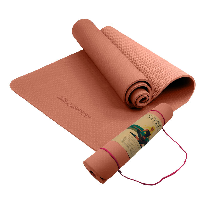 Powertrain Eco-friendly Dual Layer 6mm Yoga Mat | Peach | Non-slip Surface And Carry Strap For Ultimate Comfort And Portability