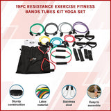 19PC Resistance Exercise Fitness Bands Tubes Kit Yoga Set