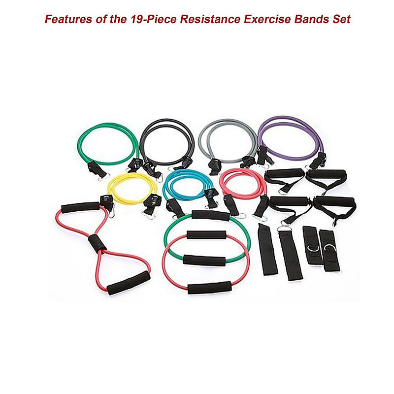 19PC Resistance Exercise Fitness Bands Tubes Kit Yoga Set