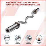 Chrome Olympic Curl Bar Barbell Heavy Duty EZ with Spring Collars