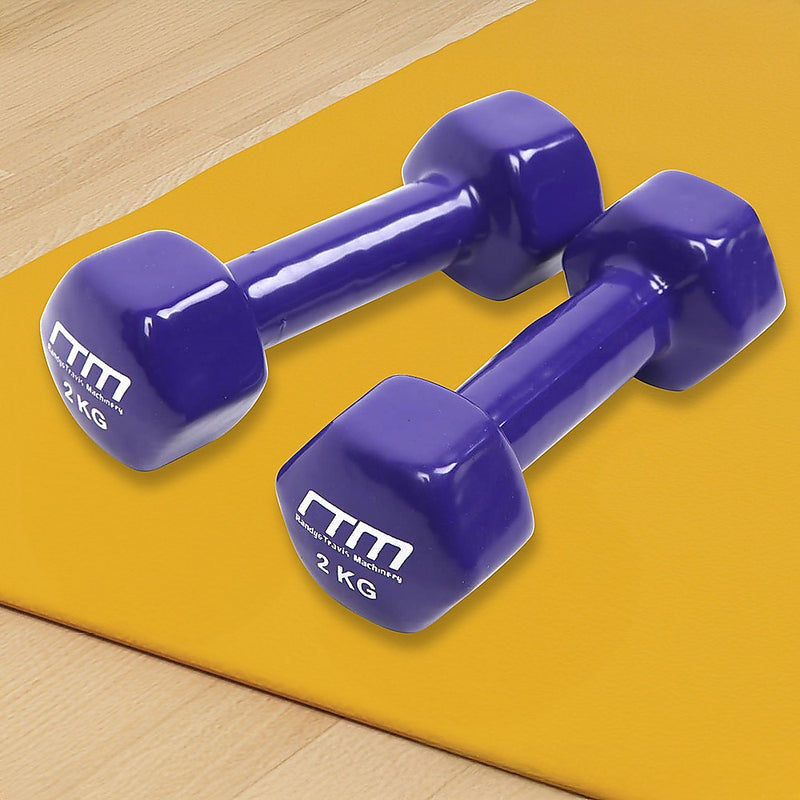 2kg Dumbbells Pair PVC Hand Weights Rubber Coated