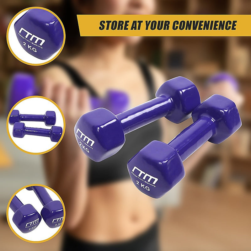 2kg Dumbbells Pair PVC Hand Weights Rubber Coated