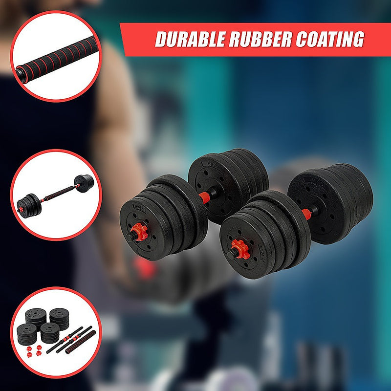 30kg Adjustable Rubber Dumbbell Set Barbell Home GYM Exercise Weights