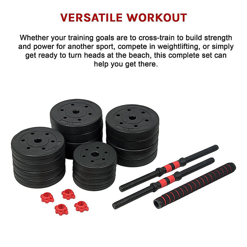 40kg Adjustable Rubber Dumbbell Set Barbell Home GYM Exercise Weights