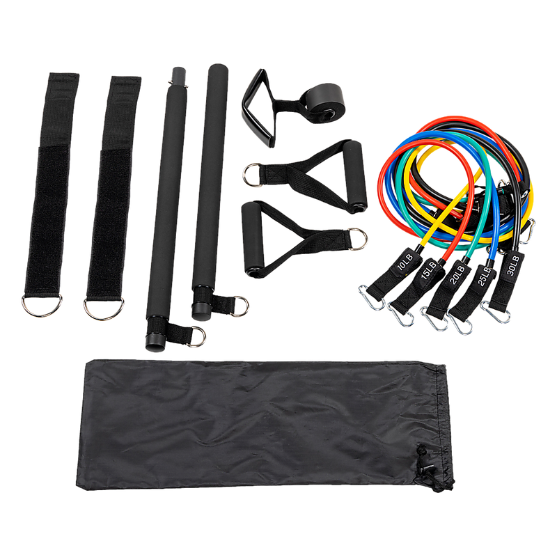 Exercise Pilates Bar Kit Resistance Bands Yoga Fitness Stretch Workout Gym